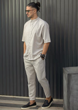 HENRY CLOTHING Ανδρικό κοντομάνικο πουκάμισο μάο μπεζ 9-144-beige
