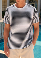 HENRY CLOTHING Ανδρική κοντομάνικη μπλούζα ριγέ λευκό-μπλε σκούρο 9-153-white