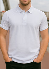 Κοντομάνικη μπλούζα τύπου πόλο GUF - A-150-2 - basic polo slim fit tee λευκό