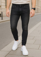 Ανδρικό παντελόνι τζιν με λάστιχο - GUF - BK-435 - slim fit jeans elasticated μαύρο