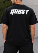 QUEST CLOTHING Ανδρική κοντομάνικη μπλούζα μαύρη QUEST LOGO BL-38