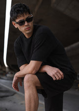 TWO BROTHERS Ανδρική βερμούδα μαύρη Terry Cloth BT-26780-black