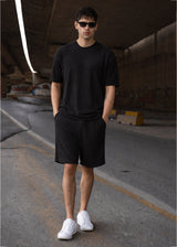 TWO BROTHERS Ανδρική βερμούδα μαύρη Terry Cloth BT-26780-black