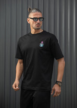 Ανδρική κοντομάνικη μπλούζα Henry clothing - 3-702 - pink flower t- shirt μαύρο