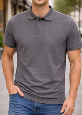 Κοντομάνικη μπλούζα τύπου πόλο GUF-CP2200-basic polo slim fit tee dark grey
