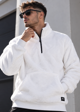 Ανδρική φούτερ με κολάρο New wave clothing - 232-39 - half zip sherpa design λευκό
